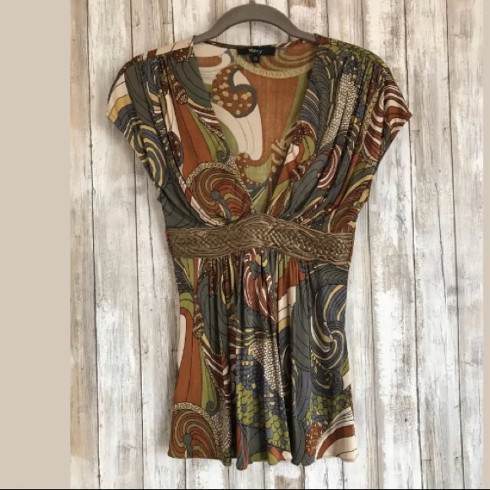 SKY BRAND Brown Green Taupe Print Leather Belt